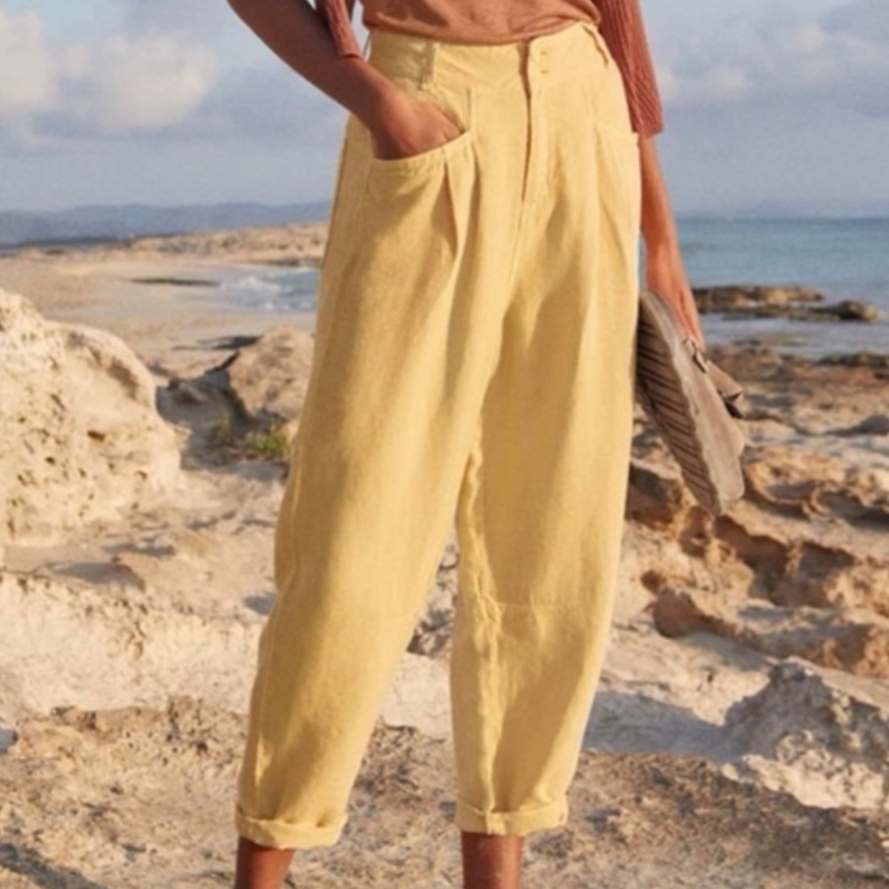 POETRY 100% LINEN HIGH RISE TAPERED LANTERN PANTS SIZE 12